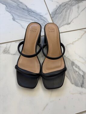 a new day Black Double-Strap Square Toe Heeled Mules